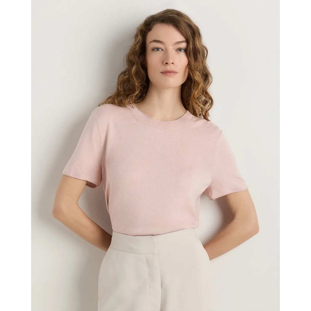 Quince Cotton Cashmere Relaxed Sweater Tee Sugar Stone Pink Medium NWT